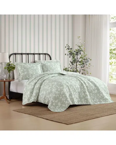 Laura Ashley 136 Thread Count Adorabelle Silhouette Cotton Reversible Quilt Set In Green