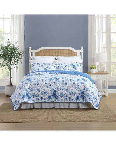 LAURA ASHLEY LAURA ASHLEY  BREEZY FLORAL REVERSIBLE COTTON QUILT SET