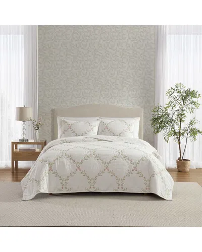 LAURA ASHLEY LAURA ASHLEY FLORAL EMBROIDERY REVERSIBLE QUILT SET