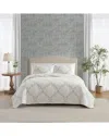 Laura Ashley 136 Thread Count Floral Embroidery Reversible Quilt Set In Blue