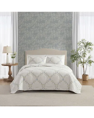 LAURA ASHLEY LAURA ASHLEY FLORAL EMBROIDERY REVERSIBLE QUILT SET