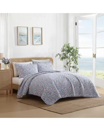 Laura Ashley 136 Thread Count Leoflower Reversible Quilt Set In Blue