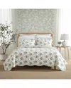 Laura Ashley 136 Thread Count Portland Floral Reversible Quilt Set In Green