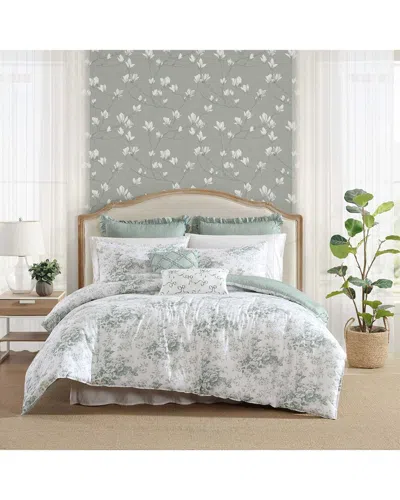 Laura Ashley 180 Thread Count Toile Delight Cotton Comforter Bedding Set In Blue
