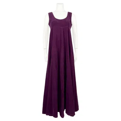 Pre-owned Laura Ashley 1970's  Plum Corduroy Full Length Dress In Black