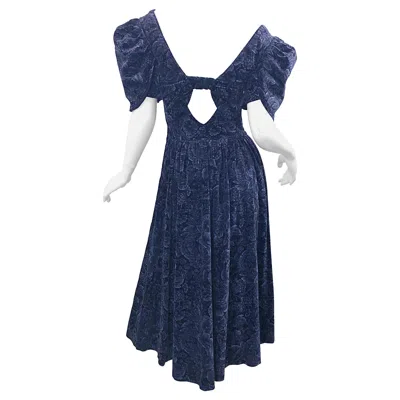 Pre-owned Laura Ashley 1980s  Size 6 Navy Blue Velvet Open Back Vintage 80s Midi Dress