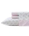 Laura Ashley 200-thread Cotton 4 -pc. Sheet Set, Full In Lynda Printed Hem