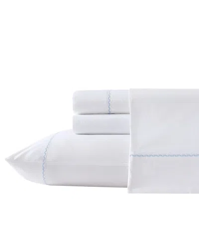 Laura Ashley 200-thread Cotton 4 -pc. Sheet Set, King In Blue Cashmere Scallop Embroidered