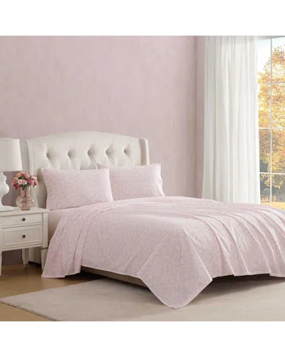 Laura Ashley 200 Thread Count Antoinette Cotton Percale Sheet Set In Pink