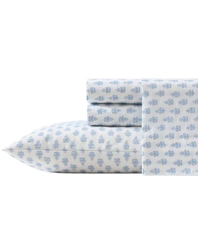 Laura Ashley 200-thread Count Cotton Percale 3 -pc. Sheet Set, Twin In Cottage Blue