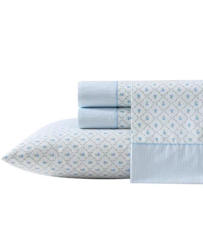 LAURA ASHLEY 200-THREAD COUNT COTTON PERCALE 3 -PC. SHEET SET, TWIN