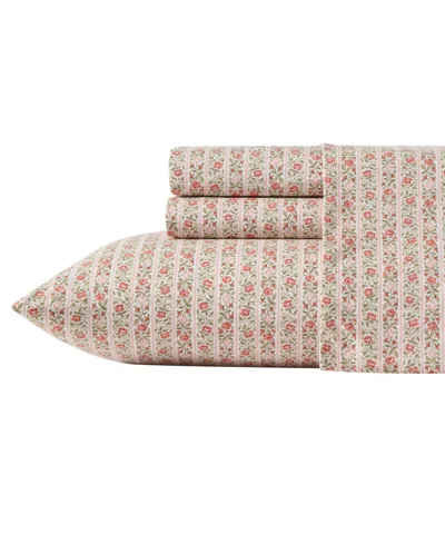 Laura Ashley 200-thread Count Cotton Percale 3 -pc. Sheet Set, Twin In Marta Stripe