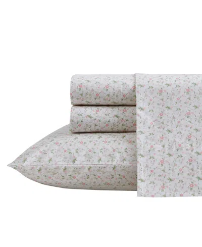 Laura Ashley 200-thread Count Cotton Percale 3 -pc. Sheet Set, Twin In Pretty Pink Evie