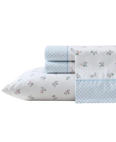 Laura Ashley 200-thread Count Cotton Percale 4 -pc. Sheet Set, Queen In Harperette Printed Hem