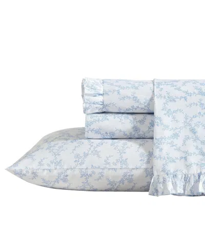 Laura Ashley 200-thread Count Cotton Percale 4 -pc. Sheet Set, Queen In Victoria Ruffled Hem