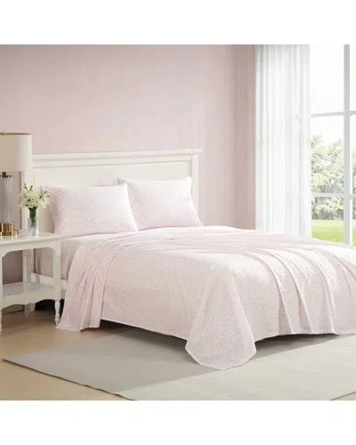 Laura Ashley 200 Thread Count Floral Toile Cotton Printed Cotton Percale Sheet  Set In Pink