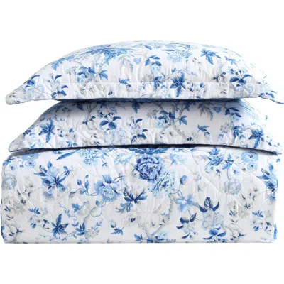 Laura Ashley 3-piece Comforter & Sham Quilt Set In Delft Blue