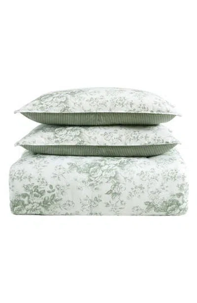 Laura Ashley 3-piece Comforter & Sham Quilt Set In Green