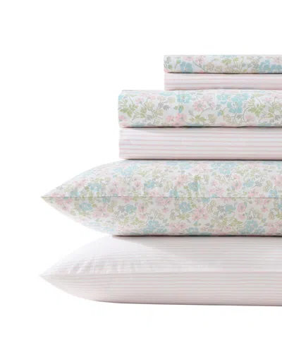 Laura Ashley Closeout!  300 Thread Count Cotton Sateen 4-pc. Sheet Set, Queen In Jaynie Mix And Match