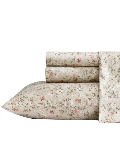 Laura Ashley Closeout!  300 Thread Count Cotton Sateen 4-pc. Sheet Set, Queen In Toasted Beige,pink