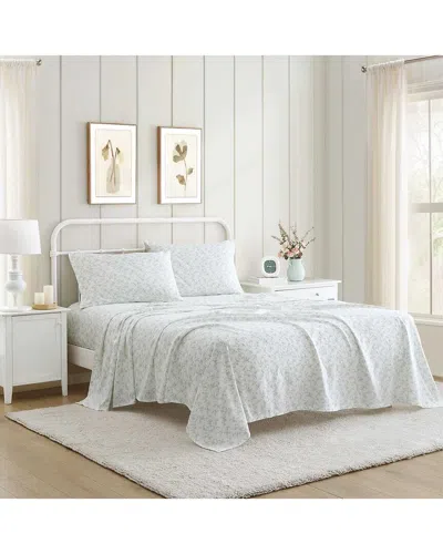 Laura Ashley 300 Thread Count Fiona Cotton Sateen Sheet Set In White