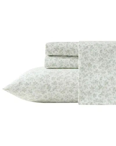 Laura Ashley 300 Thread Count Floral Toile 100% Cotton Sateen Sheet Set In Green