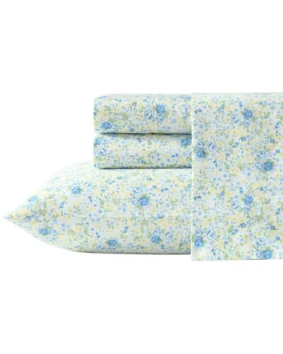 Laura Ashley 300 Thread Count Rowena 100% Cotton Sateen Sheet Set In Blue