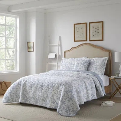 Laura Ashley Amberley Cotton Quilt Bonus Set In Blue;white