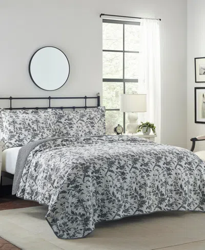Laura Ashley Amberley Cotton Reversible 3-pc. Quilt Set, King In Gray