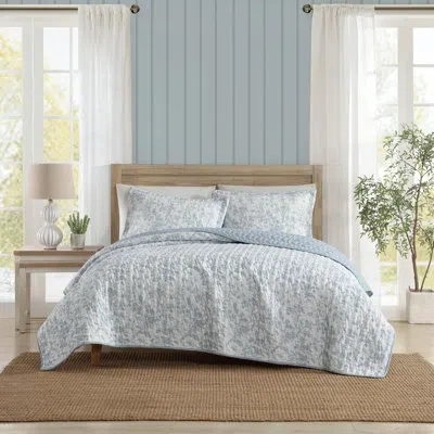 Laura Ashley Amberly Seersucker Reversible Quilt Set In Blue