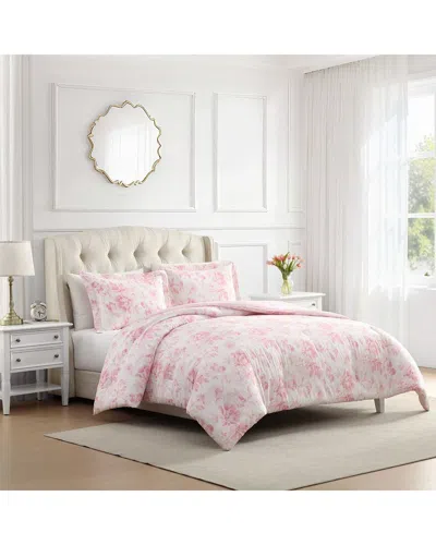 Laura Ashley Anja Textured Toile 100% Cotton Comforter Set In Pink