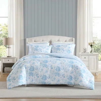 Laura Ashley Anja Textured Toile Blue Comforter Bonus Set In Blue;white