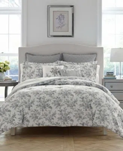 Laura Ashley Annalise Floral Cotton Reversible Duvet Cover Sets Collection In Shadow Gray