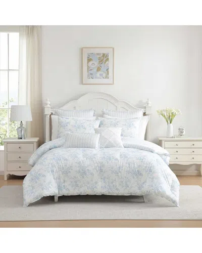 Laura Ashley Annalise Floral Reversible Cotton Comforter Set In White