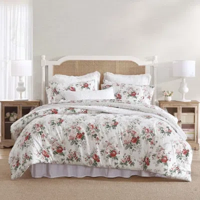 Laura Ashley Ashfield Cotton Flannel Reversible Comforter Set In Green;red