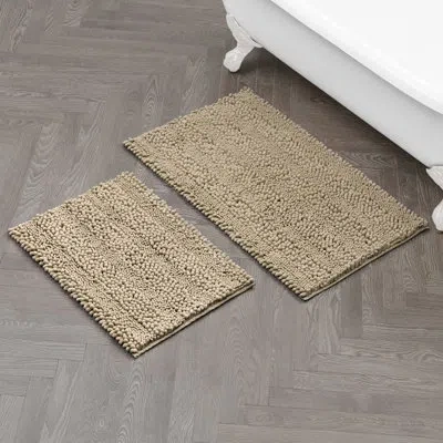 Laura Ashley Astor Chenille 2 Pieces Non-slip Bath Mat In Brown