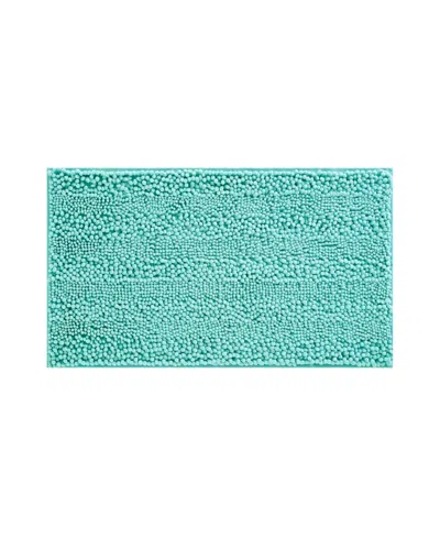 Laura Ashley Astor Chenille Bath Mat, 17" X 24" In Aqua