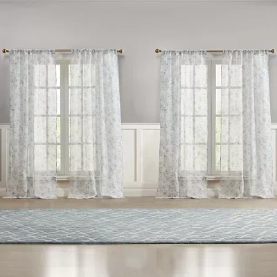 Laura Ashley Barnette Rod Pocket Sheer Set Of 4 Curtain Panel In Blue