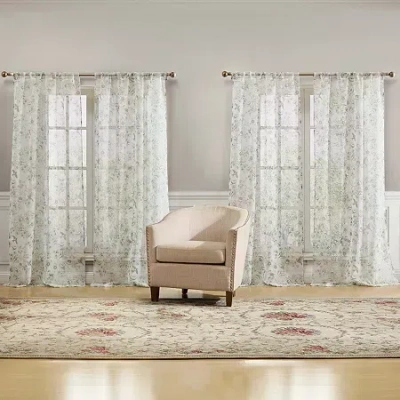 Laura Ashley Barnette Rod Pocket Sheer Set Of 4 Curtain Panel In Brown