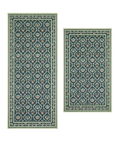 Laura Ashley Barrington Floral Slip Resistant 2-piece Rug Set In Green