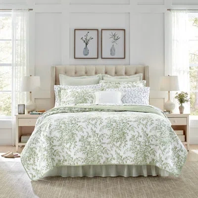 Laura Ashley Bedford Cotton Reversible Quilt Set In Green Floral