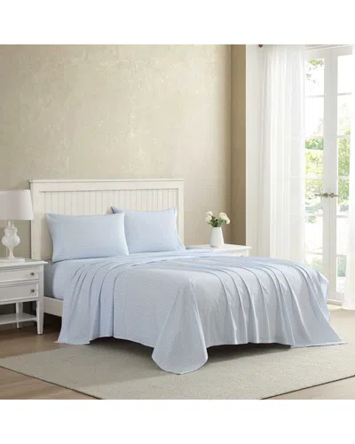 Laura Ashley Bedford Skinny Stripe Cotton Sheet Set In Blue
