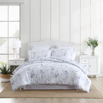 Laura Ashley Belinda Blue Cotton Comforter Reversible Set In Blue;white