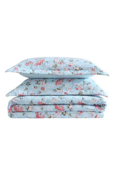Laura Ashley Blissful Dream Cotton Quilt Set In Blue