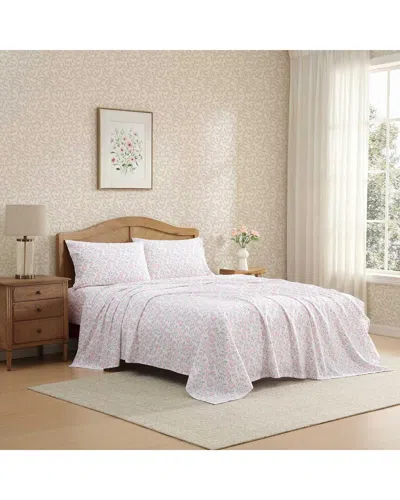 Laura Ashley Blossom Bliss Cotton Percale Sheet Set In Pink