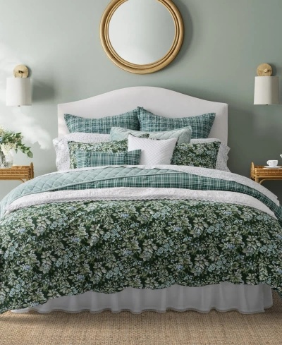Laura Ashley Bramble Floral Cotton Reversible 7 Piece Duvet Cover Set, Full/queen In Forest Green