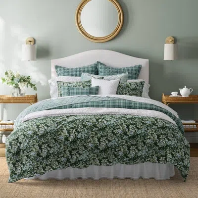 Laura Ashley Bramble Floral Cotton Reversible Comforter Bonus Set In Blue;green