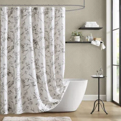 Laura Ashley Branch Toile Vintage Floral Cotton Blend Shower Curtain In Black