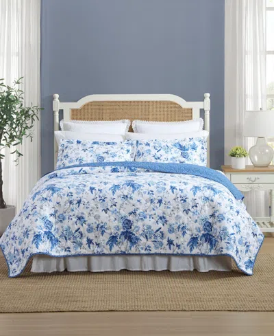 Laura Ashley Breezy Floral Reversible Quilt Sets In Delft Blue