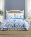 Laura Ashley 136 Thread Count Breezy Floral Cotton Reversible Quilt Set In Delft Blue